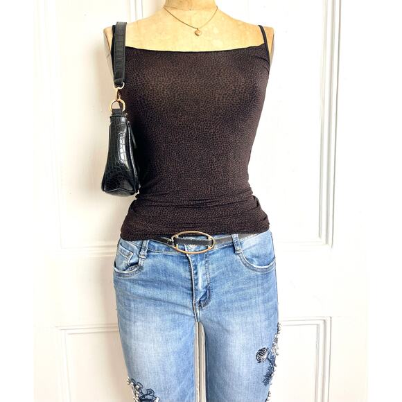 Sheer brown y2k leopard print cami with adjustable straps - Picture 2 of 7